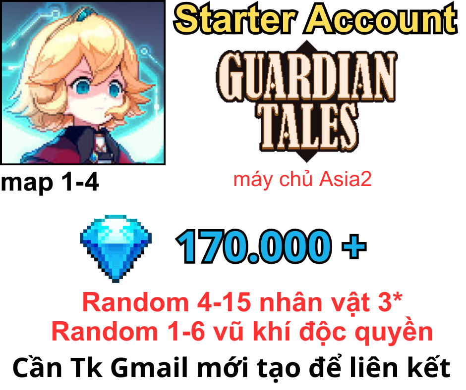 Guardian Tales 170.000+ Gem-liên kết Tài khoản Google của người mua